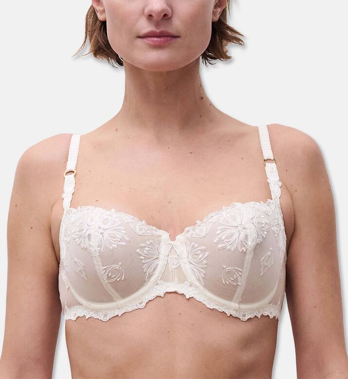 Chantelle Regular-fit Lace Demi Bra, Ivory, 95, E, Model View