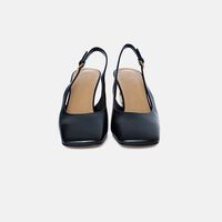 Leather Chain Heel Slingback Sandals