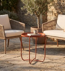 Home Deco and More Qingdai Metallic Round-shape Side Table, Brick, Packshot View
