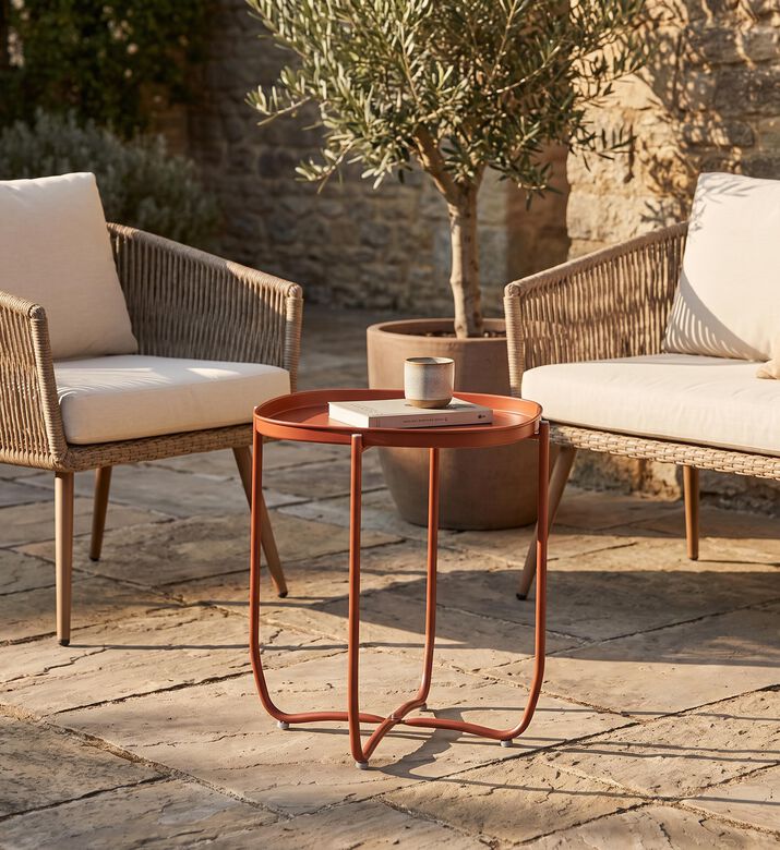 Home Deco and More Qingdai Metallic Round-shape Side Table, Brick, Packshot View