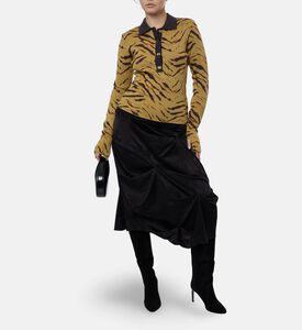 Ganni Satin Floral-print Flared Skirt, Model View