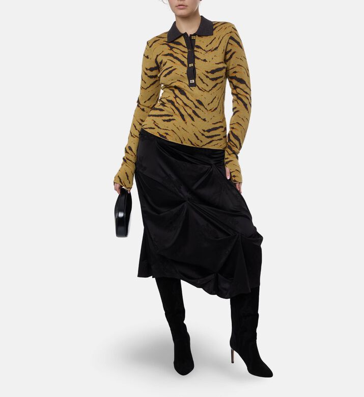 Ganni Satin Floral-print Flared Skirt, Model View