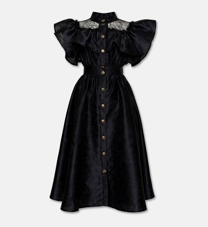 Poca and Poca Ruffled Jacquard Short-sleeve Midi Dress, Packshot View