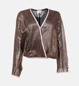 Forte-Forte Crinkled Lamé Kimono Wrap Top, Brown, L, Packshot View Forte-Forte Crinkled Lamé Kimono Wrap Top, Brown, L, Packshot View