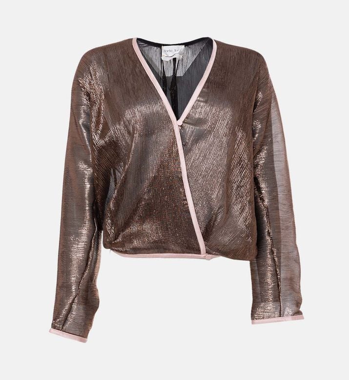 Forte-Forte Crinkled Lamé Kimono Wrap Top, Brown, L, Packshot View Forte-Forte Crinkled Lamé Kimono Wrap Top, Brown, L, Packshot View