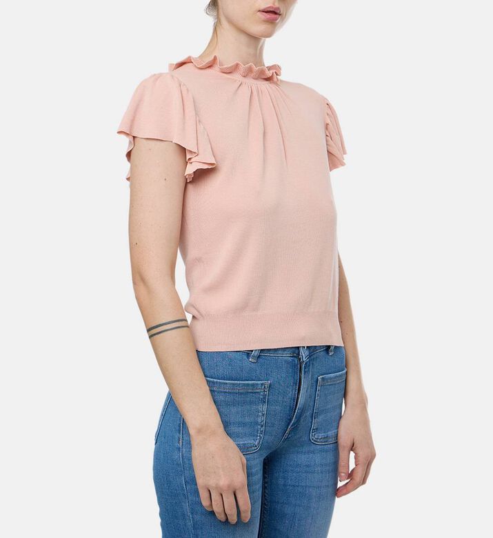 Ba and Sh Knit Ruffle-detail Short-sleeve Top, Model View