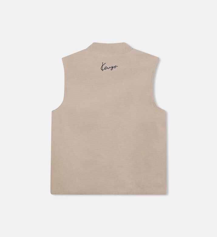 Canvas Tiger-embroidery Sleeveless Jacket