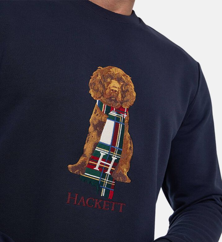 Hackett London Printed Crewneck Long-sleeve Sweater, Blue, Xl, Model View