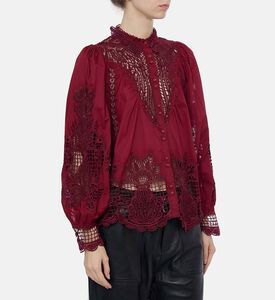 Farm Rio Cotton High Neck Button Closure Shirt, Model View