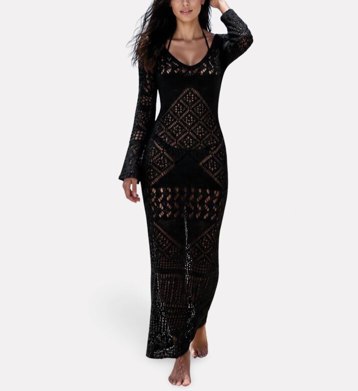 Praias Open-knit Long-sleeve Maxi Dress, Model View