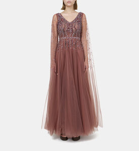 فستان تول مزين بأحجار الراين وأزهار