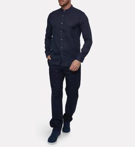 Galeries Lafayette Linen Button-down Stand Collar Shirt, Dark-blue, S, Model View
