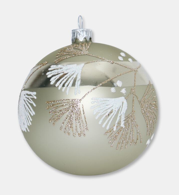 Home Deco and More Glittered Flowers Christmas Ball, Green, Packshot View