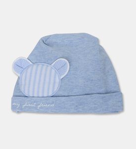 My First Collection Embroidered Bear Baby Hat, Blue, Packshot View