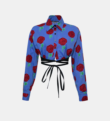 Cotton Poplin Rose Printed Tie Top