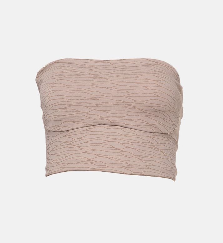 LIVE! Wavy-print Fitted Bandeau Top, Beige, L, Packshot View
