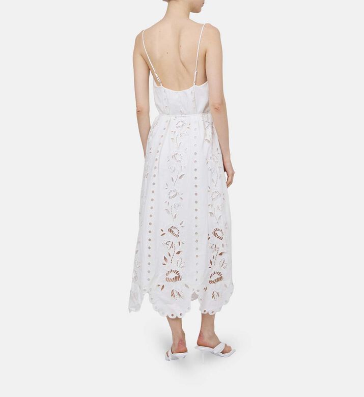 Floral-embroidery Richelieu Sleeveless Maxi Dress