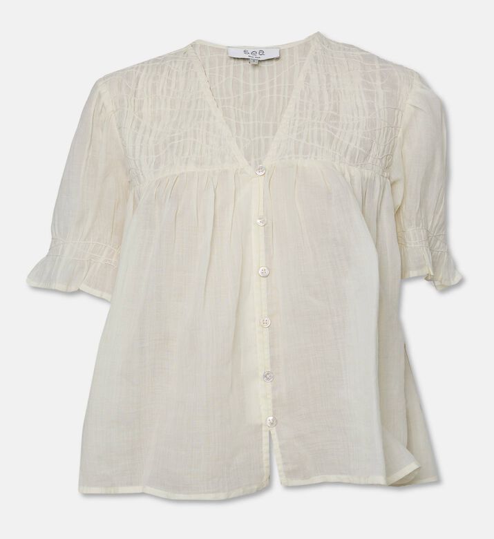 Sea NY Imogen Semi-sheer Smocked Peplum Hem Blouse, Packshot View