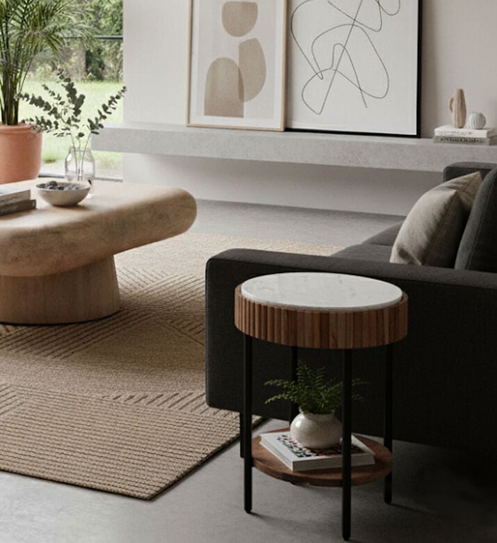 Home Deco and More Acacia Wood Ribbed Side Table, Packshot View Home Deco and More Acacia Wood Ribbed Side Table, Packshot View