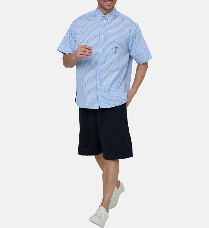 قميص قطن مخطط بأكمام قصيرة