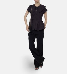 Ganni Ruffled Button-down Peplum Blouse, Black, 38, Model View