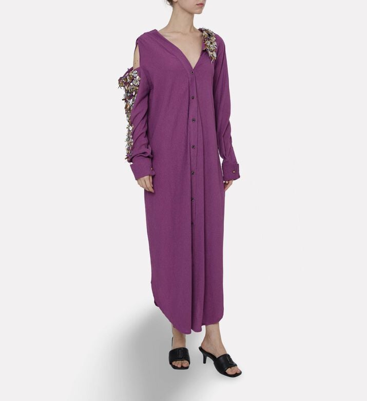 Dalia Al Azem Floral-sequined Maxi Shirt-dress, Model View