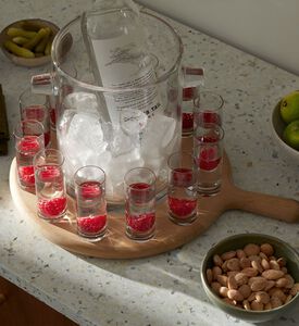 طقم تقديم فودكا شفاف ولوح من خشب البلوط بطول 38.5 سم