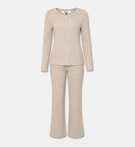 Galeries Lafayette Ribbed Knit Pajama Set, Beige, L, Packshot View