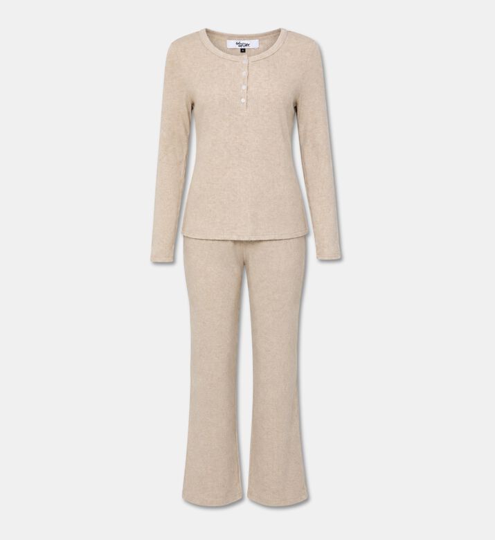 Galeries Lafayette Ribbed Knit Pajama Set, Beige, L, Packshot View