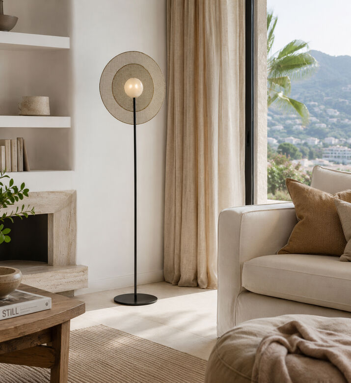 Home Deco and More Leher Circular Iron Floor Lamp, Packshot View