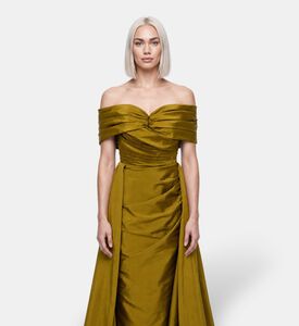 Suzy Matar Satin Off-shoulder Draped Gown, Model View