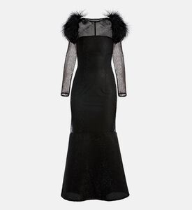 فستان إكليبس مزين بكريستال وريش