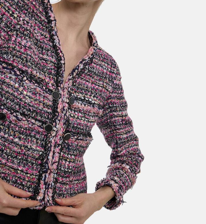 Edward Achour Paris Tweed Knit V-neck Jacket, Model View Edward Achour Paris Tweed Knit V-neck Jacket, Model View