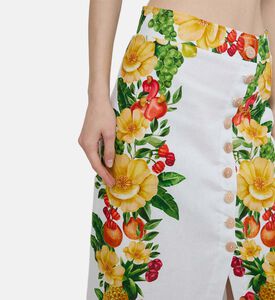 Buttoned Floral-print Midi Skirt