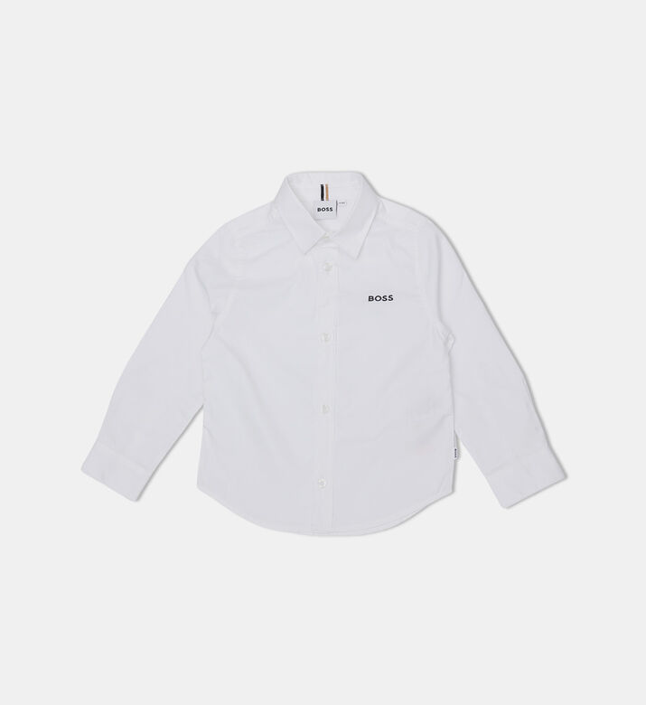 قميص طويل الأكمام بأزرار أمامية كاملة وتطريز شعار