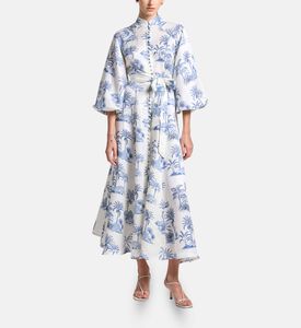 Carter and White Noor Palm Tree-print Bishop Sleeves Midi Dress, Model View