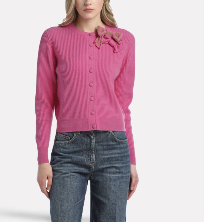 Luisa Spagnoli Cassiere Striped Bow-detail Slim-fit Jacket, Model View