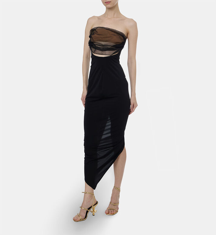 Nensi Dojaka Mesh Overlay Asymmetric Maxi Dress, Model View