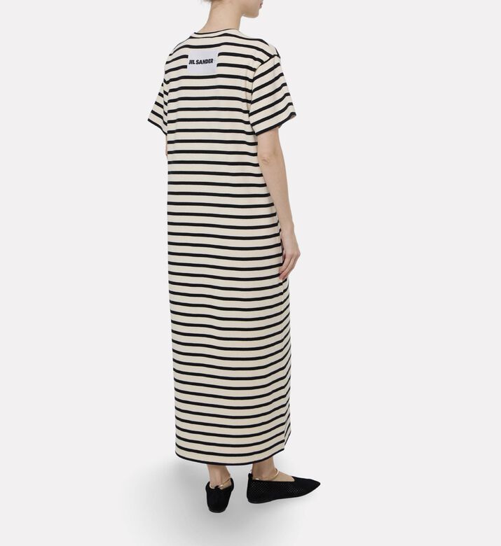 Jil Sander Ribbed Cotton Jersey Multistrip Dress, Model View