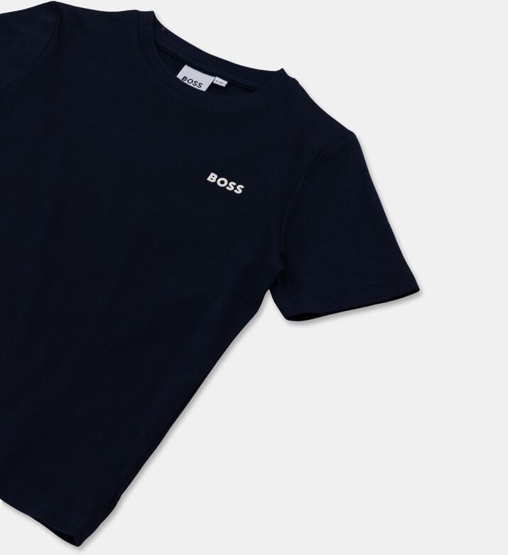 Boss Cotton Crewneck Logo T-shirt, Navy, 4y, Packshot View