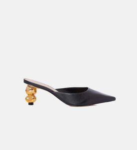 حذاء مفتوح من الخلف جلد بكعب منحوت