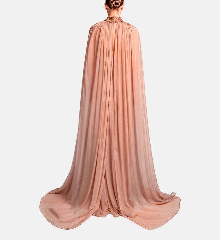 Michael Cinco Beads-embroidery Flared Dress, Light-taupe, S, Model View