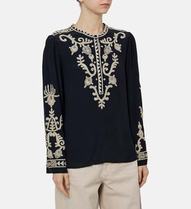 Faronne Crepe Contrasting Embroidery Blouse