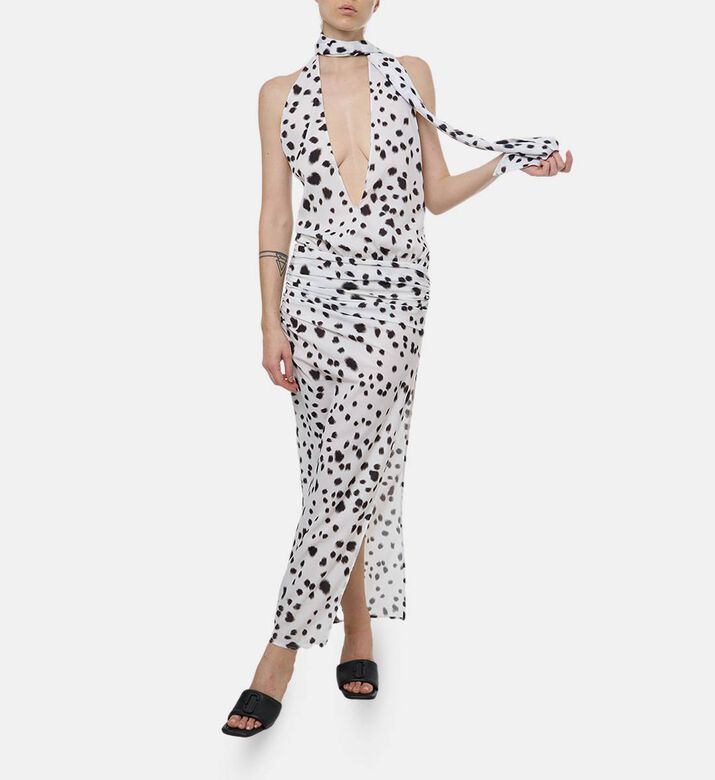 Rowen Rose All-over Leopard-print Ruched Maxi Dress, Model View