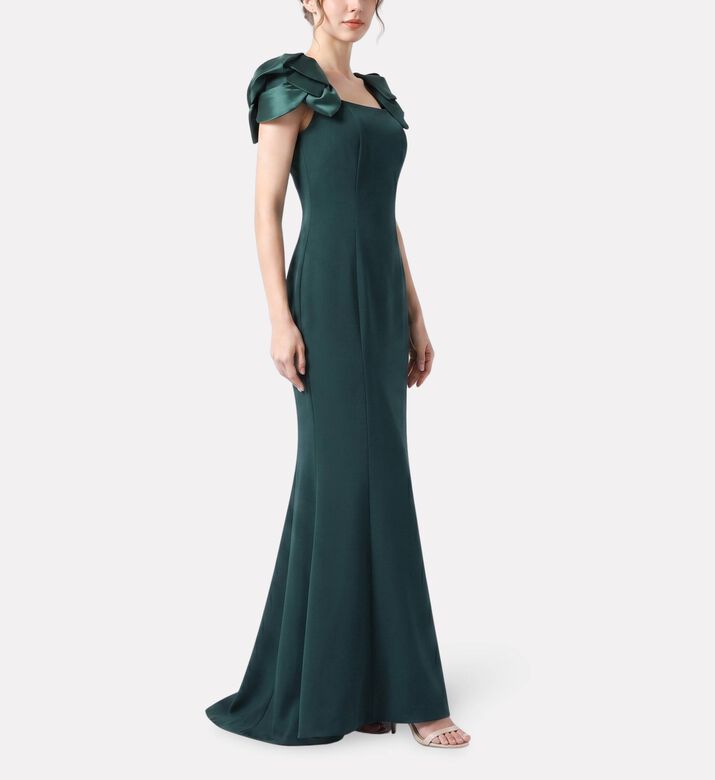 Savanna Leaf Appliqu&eacute; Off-shoulder Gown, Green, Xl, Model View