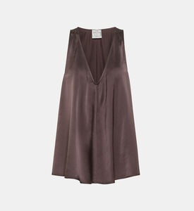 بلوزة بدون أكمام ساتان بياقة في