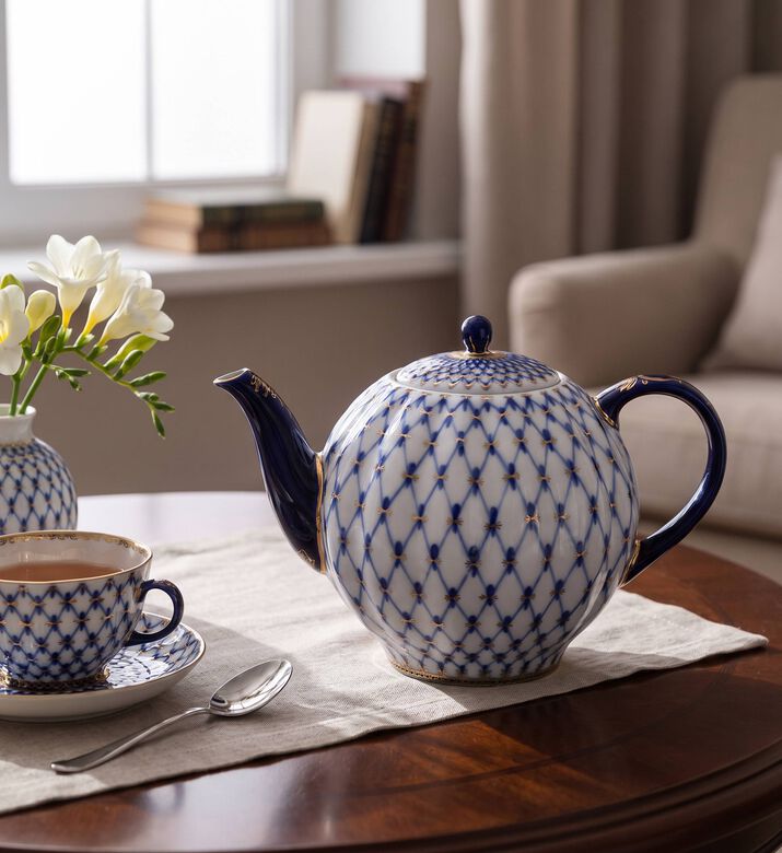 Imperial Cobalt Net Tulip Tea Pot, Model View