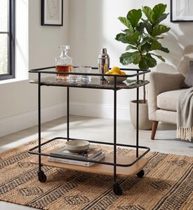 Home Deco and More Shard Wood Body Bar Trolley, Oak, Packshot View