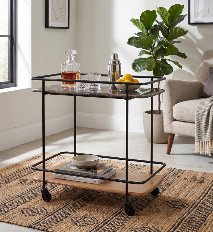 Home Deco and More Shard Wood Body Bar Trolley, Oak, Packshot View