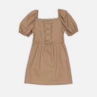 Linen Puff Sleeves Mini Dress